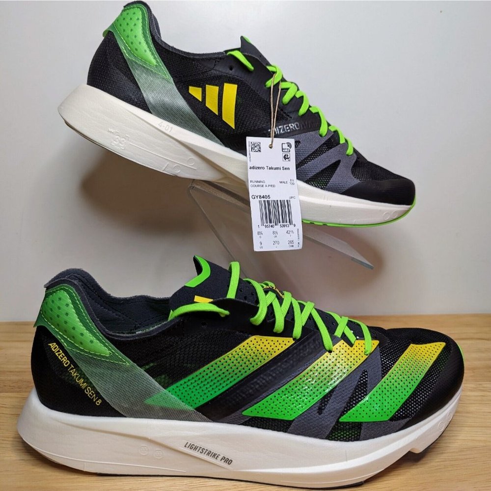 Adidas Adizero Takumi Sen 8 Running Shoes Black Green Yellow GY8405 Men’s Size 9